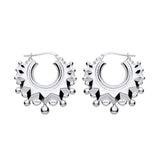 Sterling silver Gypsy Creole spiked hoops, 28.4mm, with bead accents and a minimalist design.