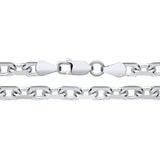 A 4.5mm sterling silver diamond cut belcher chain with lobster clasp is shown close-up on a white background.