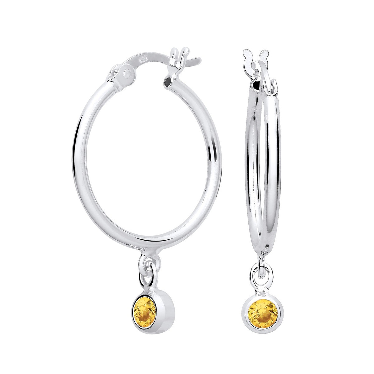 Silversmiths sterling silver hoop earrings featuring simulated citrine stones for a touch of color.