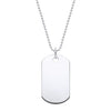 A plain 35mm men’s sterling silver dog tag necklace with a beaded chain shown on a white background.