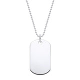 A plain 35mm men’s sterling silver dog tag necklace with a beaded chain shown on a white background.