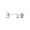 Silversmiths sterling silver stud earrings with simulated rubies in a round pavé cluster design.