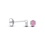 Silversmiths sterling silver stud earrings with simulated rubies in a round pavé cluster design.