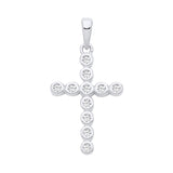 Sterling silver cross pendant by Silversmiths featuring 11 round cubic zirconia stones in a classic design.