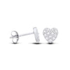 Silversmiths sterling silver heart stud earrings with pavé cubic zirconia, front and side views on white background.