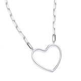 Sterling silver paperclip chain necklace with an open heart pendant from Silversmiths.