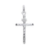A slim sterling silver crucifix pendant with INRI inscription and detailed figure, displayed on a white background.