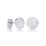 Silversmiths sterling silver stud earrings with cubic zirconia halo, shown against a white background.